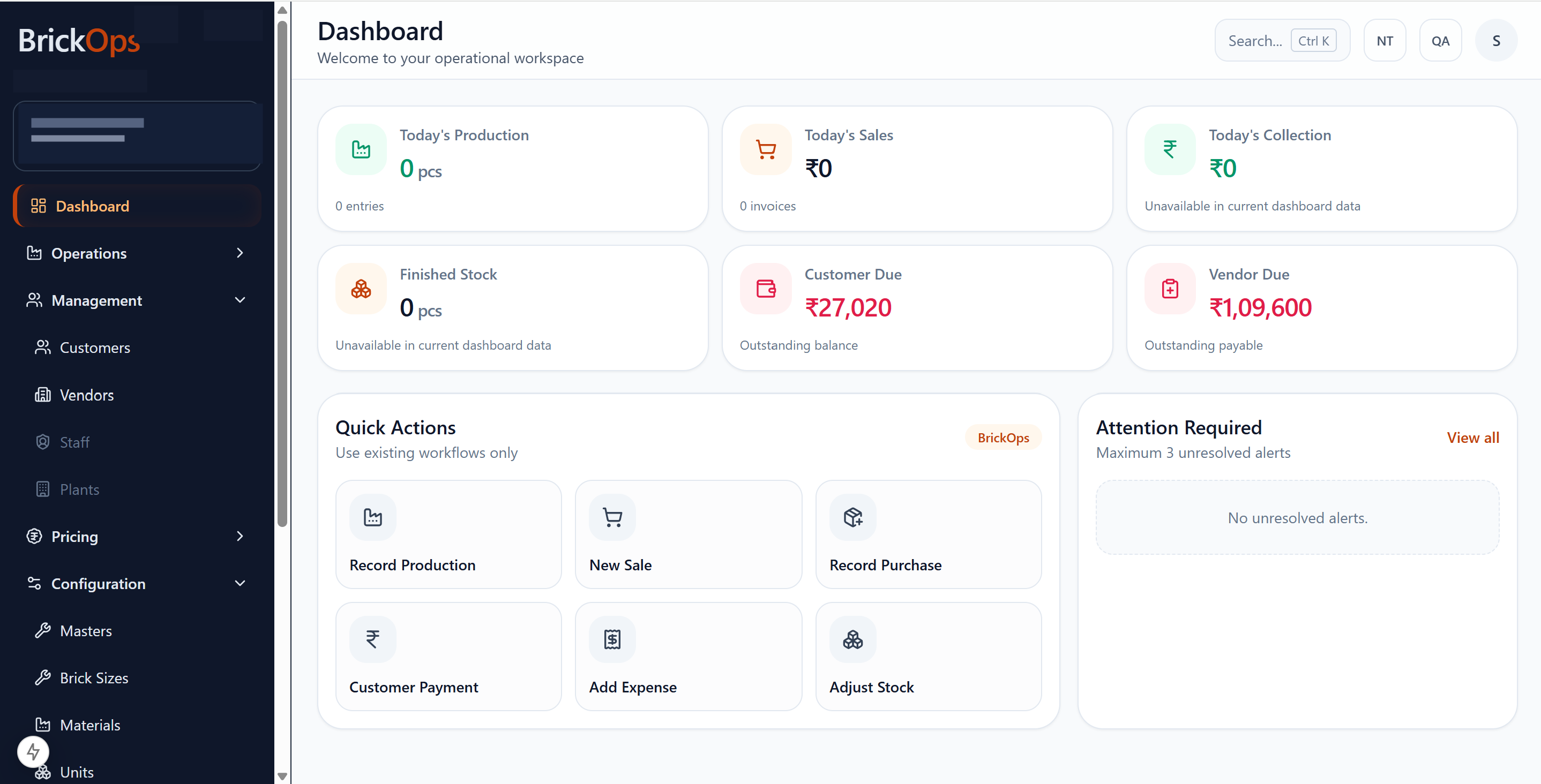 BrickOps dashboard shown on a phone-style preview